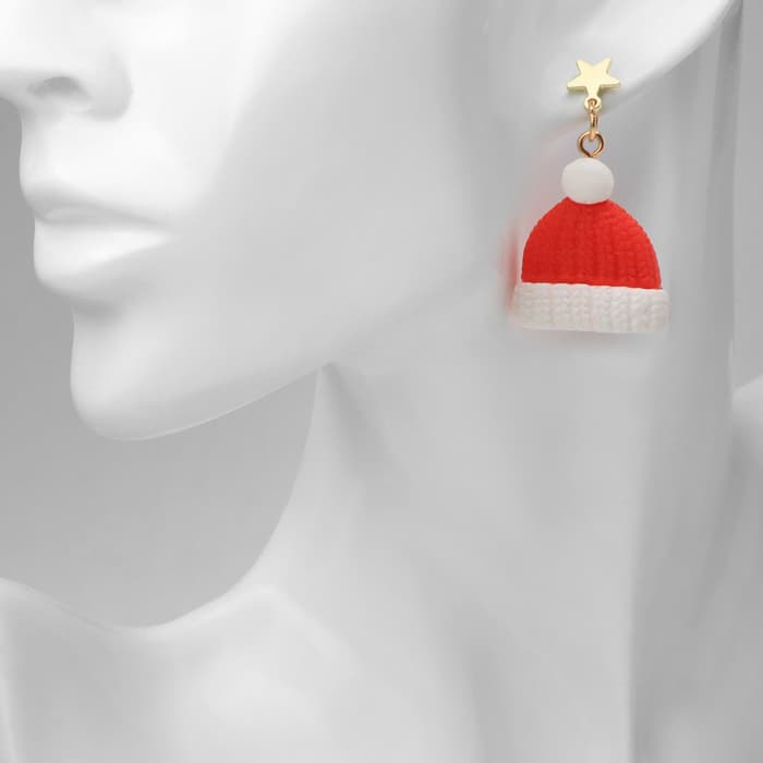 Серьги висячие «Шапка» звезда, варежка, цвет бело-красный в золоте