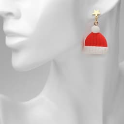 Серьги висячие «Шапка» звезда, варежка, цвет бело-красный в золоте