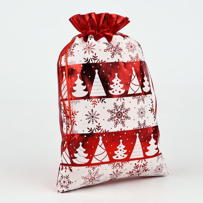 Мешочек подарочный парча «Новогодний орнамент», красный, 20×30 см