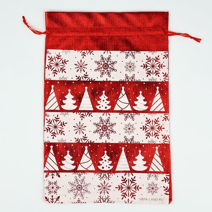 Мешочек подарочный парча «Новогодний орнамент», красный, 20×30 см