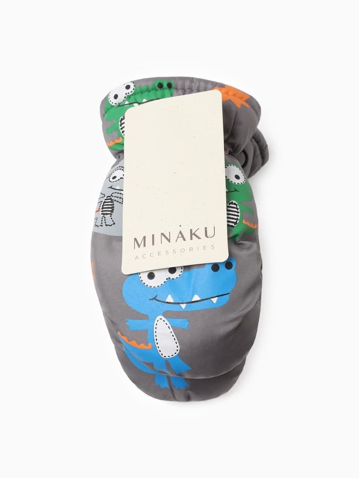 Варежки зимние детские MINAKU «Крокодилы», серые, размер 20 см (2-4 года)