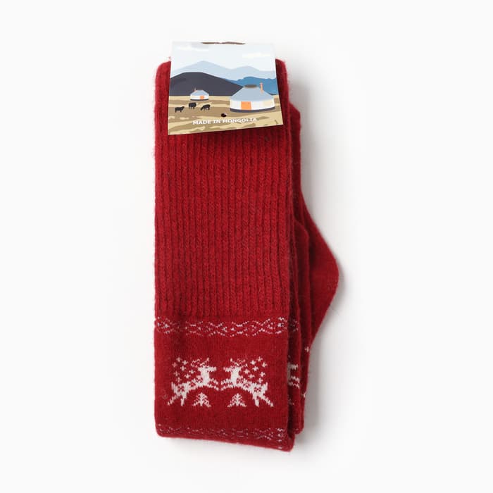 Гольфы детские из монгольской шерсти, красные, 5-7 лет