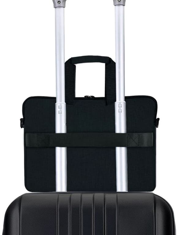 Сумка портфель HEIKKI NOVATION (ХЕЙКИ) с отделением для ноутбука 13-14", багажная лента, черная, 28х38х3 см, 272594