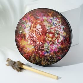 Шаманский бубен «Тигр-бабочка», музыкальный инструмент, с колотушкой, 5×25×25 см