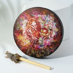 Шаманский бубен «Тигр-бабочка», музыкальный инструмент, с колотушкой, 5×25×25 см