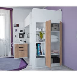 Кровать чердак Polini kids Simple, с письменным столом и шкафом, цвет белый-дуб крафт золотой