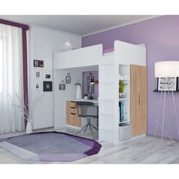 Кровать чердак Polini kids Simple, с письменным столом и шкафом, цвет белый-дуб крафт золотой