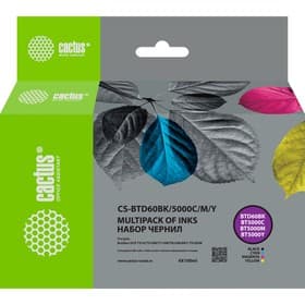 Чернила Cactus CS-BTD60BK/5000M/C/Y, голубой/пурпурный/жёлтый/чёрный, набор, 4×100 мл, для Brother DCP-T3 1869135