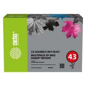 Чернила Cactus CS-GI43BK/C/M/Y/R/GY, голубой/пурпурный/жёлтый/чёрный, 6×60 мл, для Canon Pixma