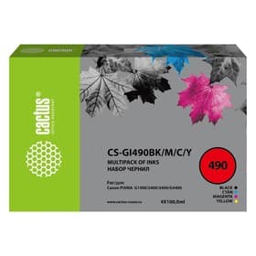 Чернила Cactus CS-GI490BK/M/C/Y GI-490, многоцветный, набор 4×100 мл, для Canon Pixma G1400/G24