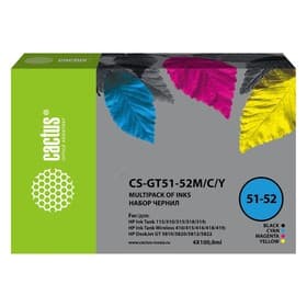 Чернила Cactus CS-GT51-52M/C/Y, многоцветный набор, 4×100 мл, для DeskJet GT 5810/5820/5812/582