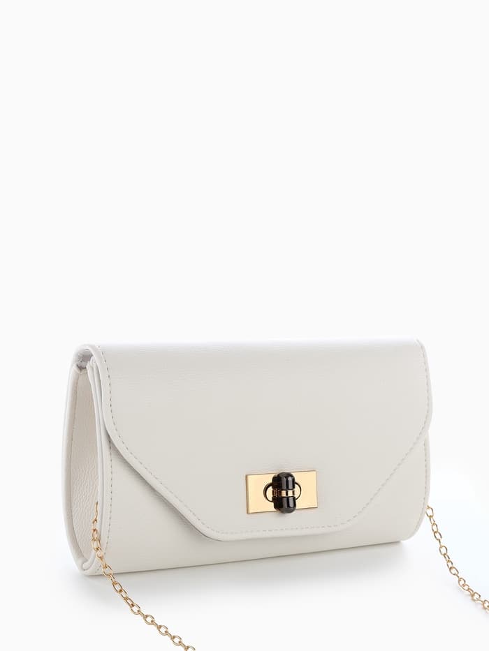 Сумка-клатч женская вечерняя на клапане, на золотистой цепочке, однотонная, белая