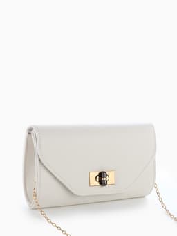 Сумка-клатч женская вечерняя на клапане, на золотистой цепочке, однотонная, белая