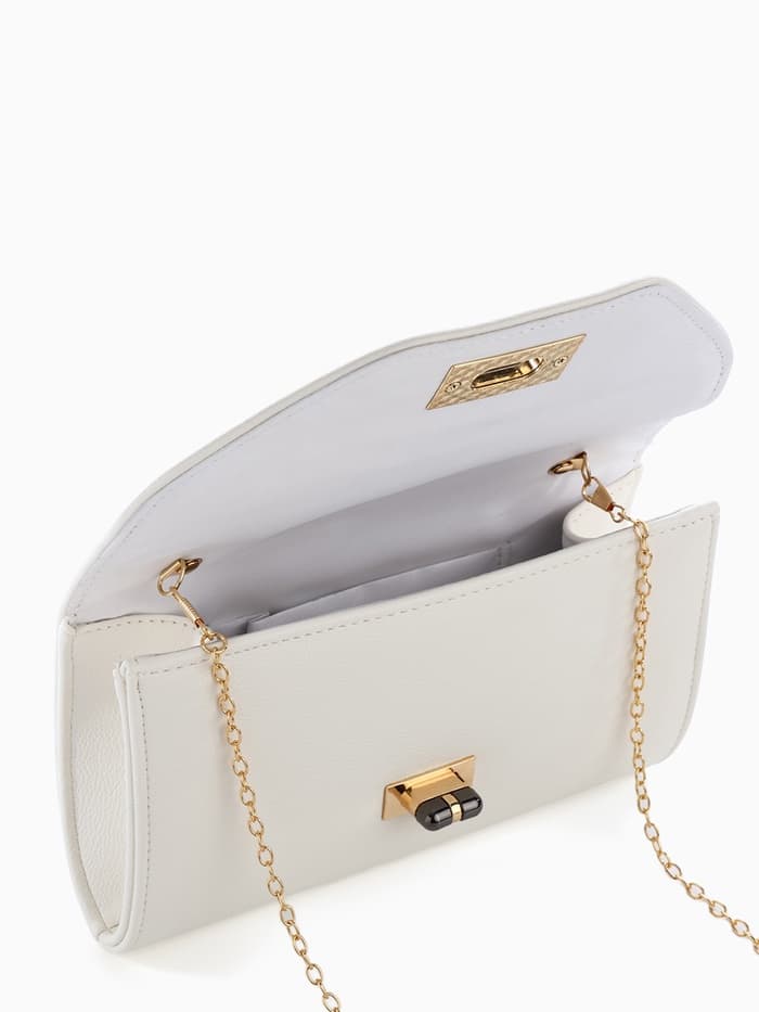 Сумка-клатч женская вечерняя на клапане, на золотистой цепочке, однотонная, белая