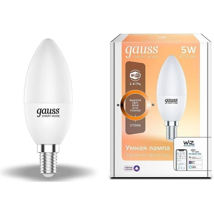Умная лампа Gauss IoT Smart Home, E14, 5 Вт, 470 Лм, Wi-Fi (1100112)