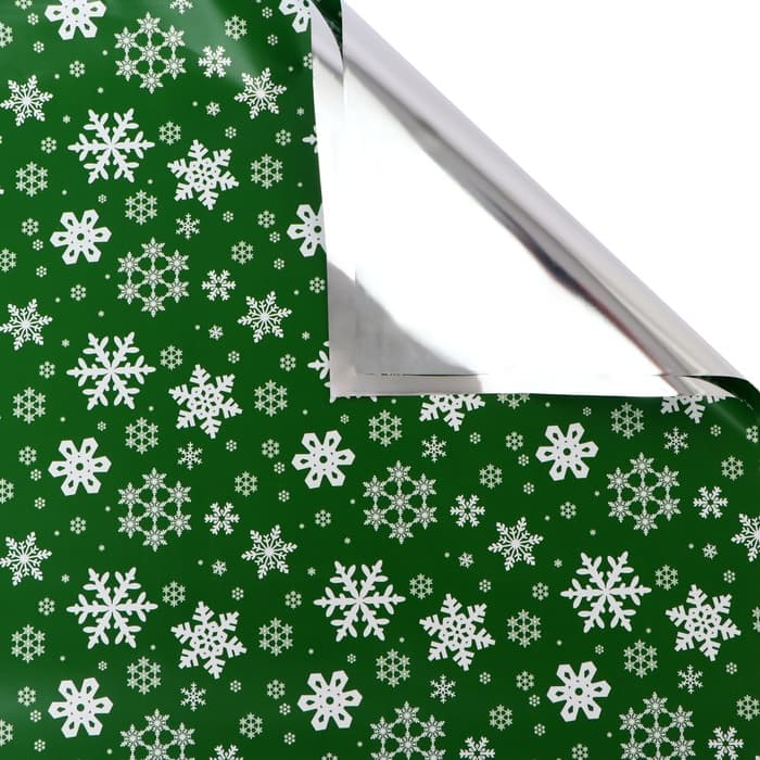 Пленка упаковочная новогодняя для подарков, металлизированная, 35 мкм «Снежинки», 50×70 см