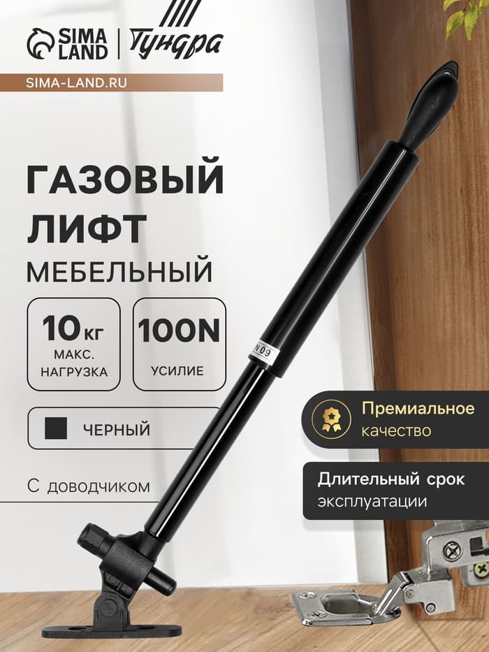 Газовый лифт ТУНДРА GG100BL, 100N, с доводчиком, черный, 2 шт. TMP