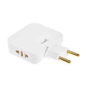 Тройник плоский, поворотный, 2 розетки, 10 А, 2 USB, без заземления, белый