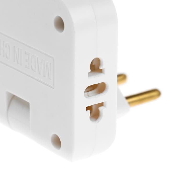 Тройник плоский, поворотный, 2 розетки, 10 А, 2 USB, без заземления, белый