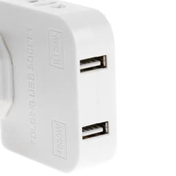 Тройник плоский, поворотный, 2 розетки, 10 А, 2 USB, без заземления, белый