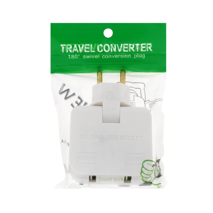 Тройник плоский, поворотный, 2 розетки, 10 А, 2 USB, без заземления, белый