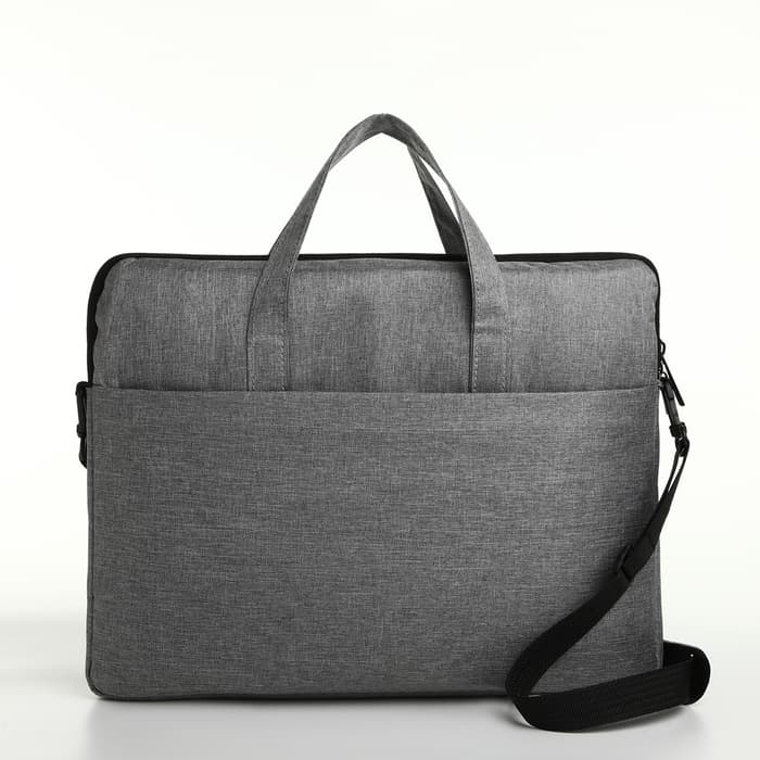 Сумка для ноутбука на молнии, наружный карман, держатель для чемодана, длинный ремень, 37.5×3×27.5 см, серая