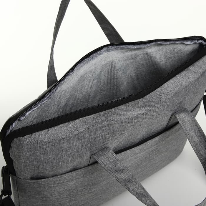 Сумка для ноутбука на молнии, наружный карман, держатель для чемодана, длинный ремень, 37.5×3×27.5 см, серая