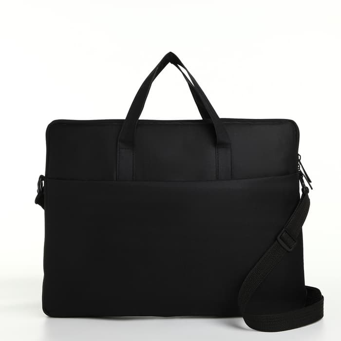 Сумка для ноутбука на молнии, наружный карман, держатель для чемодана, длинный ремень, 37.5×3×27.5 см, чёрная