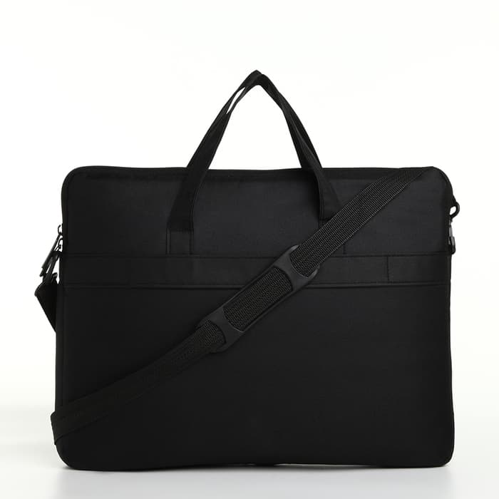 Сумка для ноутбука на молнии, наружный карман, держатель для чемодана, длинный ремень, 37.5×3×27.5 см, чёрная