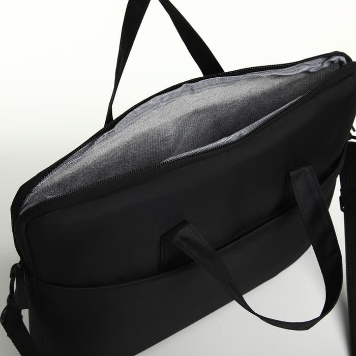 Сумка для ноутбука на молнии, наружный карман, держатель для чемодана, длинный ремень, 37.5×3×27.5 см, чёрная