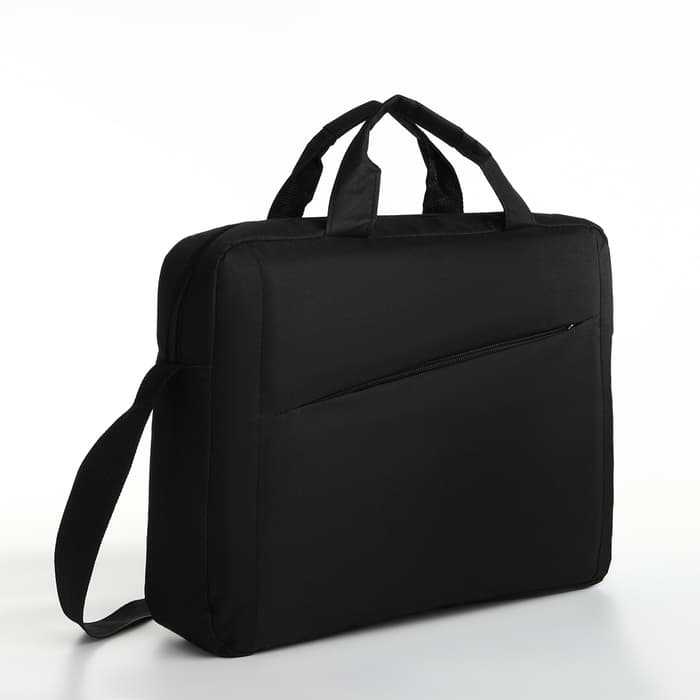 Сумка для ноутбука на молнии, наружный карман, держатель для чемодана, длинный ремень, 40.5×7.5×30.5 см, чёрная