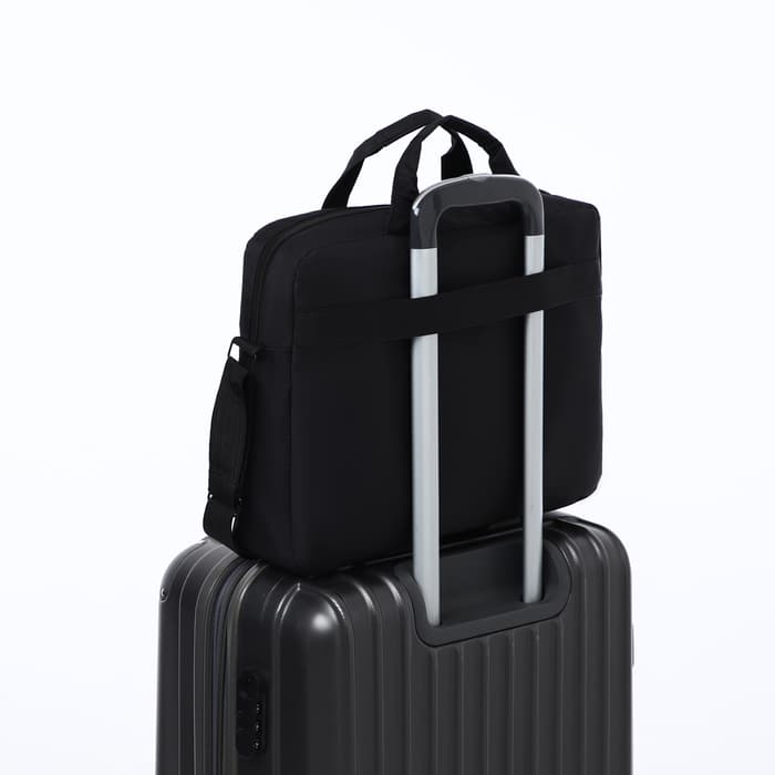 Сумка для ноутбука на молнии, наружный карман, держатель для чемодана, длинный ремень, 40.5×7.5×30.5 см, чёрная