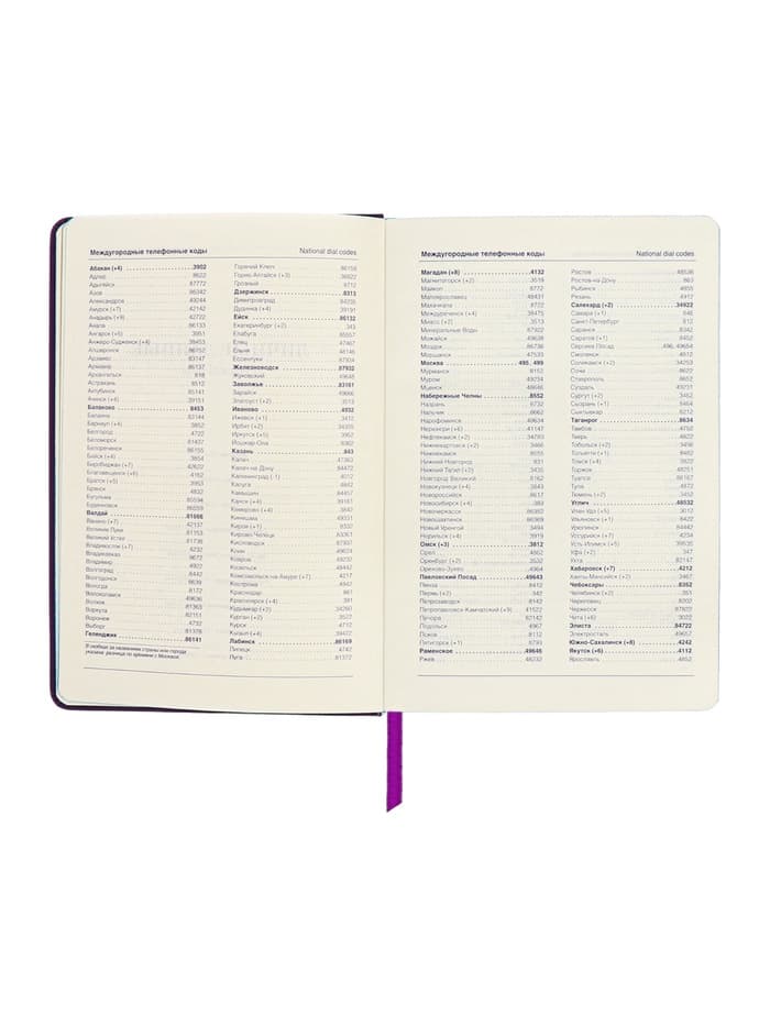 Ежедневник недатированный A5, 140 листов, искусственная кожа, на резинке, синий срез, фиолетовый