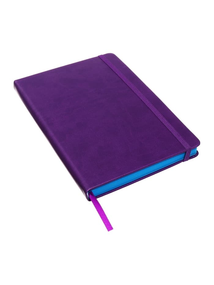 Ежедневник недатированный A5, 140 листов, искусственная кожа, на резинке, синий срез, фиолетовый