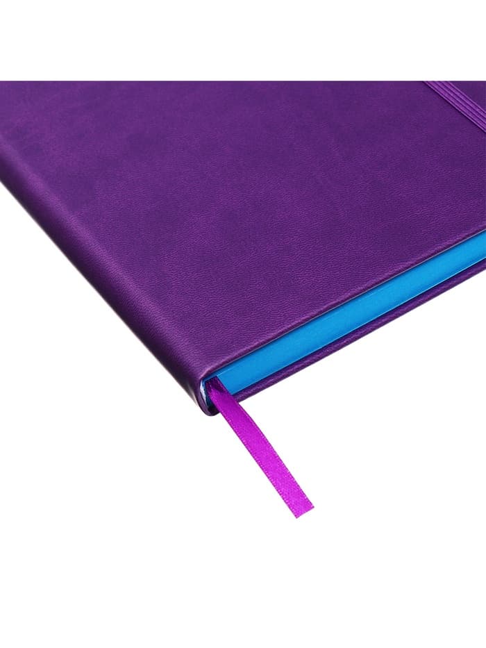 Ежедневник недатированный A5, 140 листов, искусственная кожа, на резинке, синий срез, фиолетовый