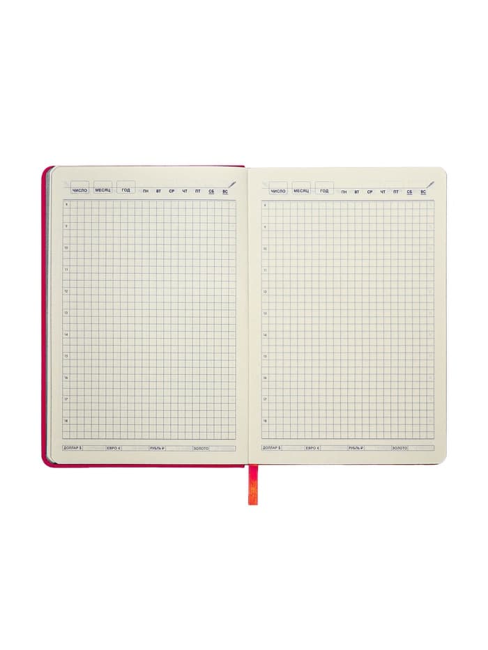 Ежедневник недатированный A5, 140 л, клетка, кожзам, на резинке, черный срез, Красный