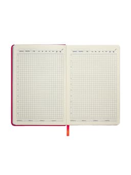 Ежедневник недатированный A5, 140 л, клетка, кожзам, на резинке, черный срез, Красный