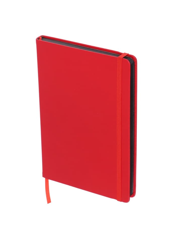 Ежедневник недатированный A5, 140 л, клетка, кожзам, на резинке, черный срез, Красный