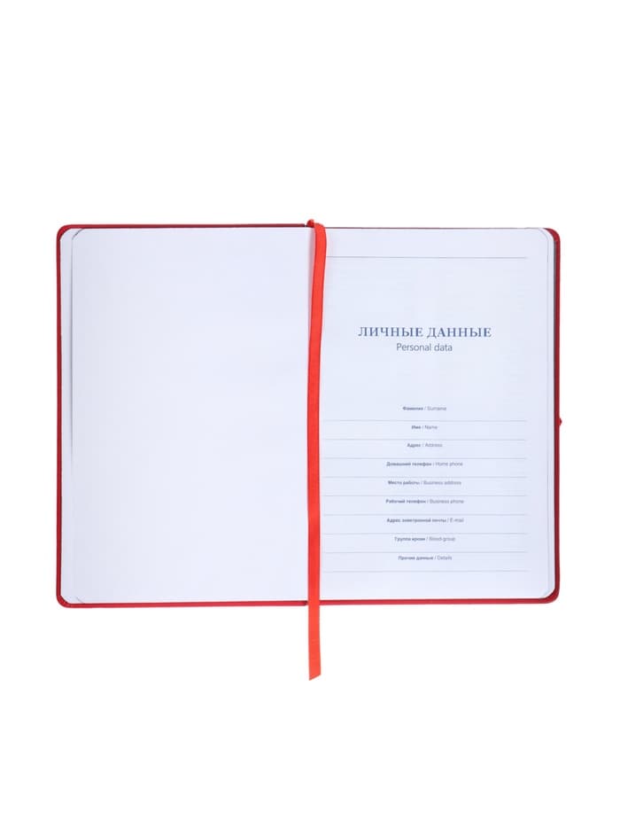 Ежедневник недатированный A5, 140 л, клетка, кожзам, на резинке, черный срез, Красный