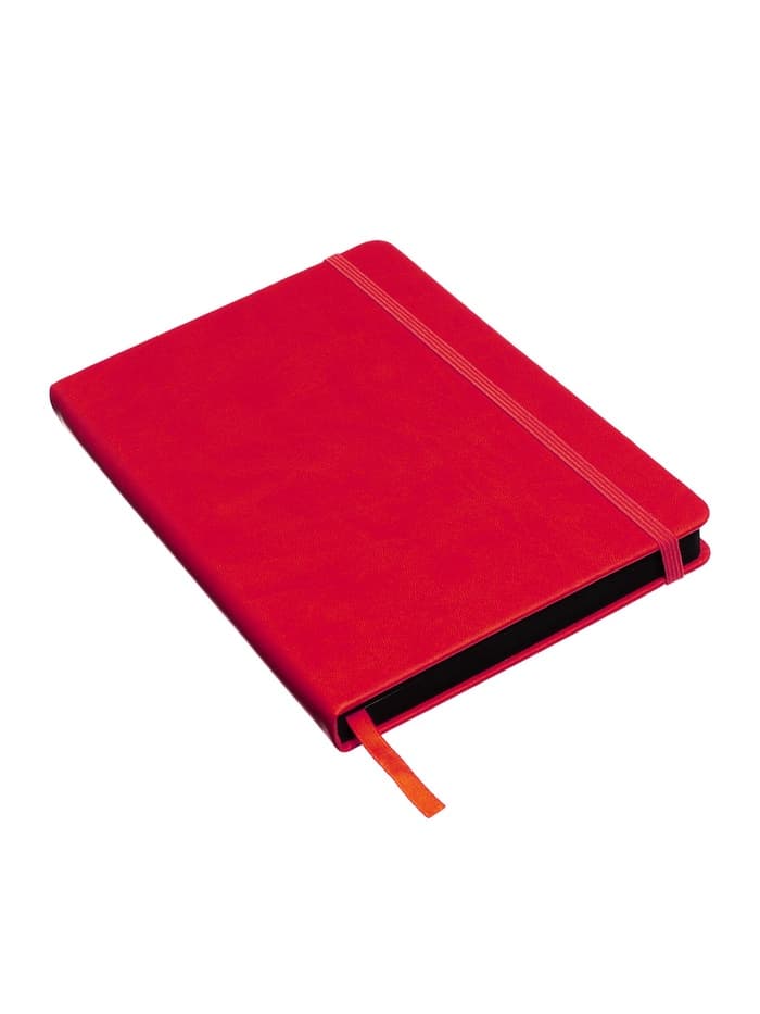 Ежедневник недатированный A5, 140 л, клетка, кожзам, на резинке, черный срез, Красный