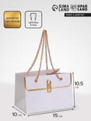 Пакет переноска для цветов, ручка цепь, «Белый», с золотым тиснением, 15×10.5×10 см