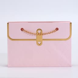 Пакет переноска для цветов, ручка цепь, «Розовый», с золотым тиснением, 15×10.5×10 см