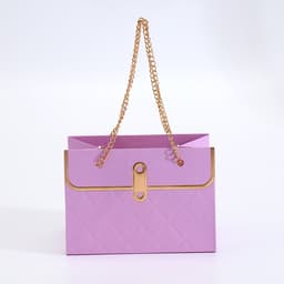 Пакет переноска для цветов, ручка цепь, «Сиреневый», с золотым тиснением, 15×10.5×10 см