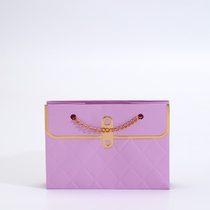 Пакет переноска для цветов, ручка цепь, «Сиреневый», с золотым тиснением, 15×10.5×10 см