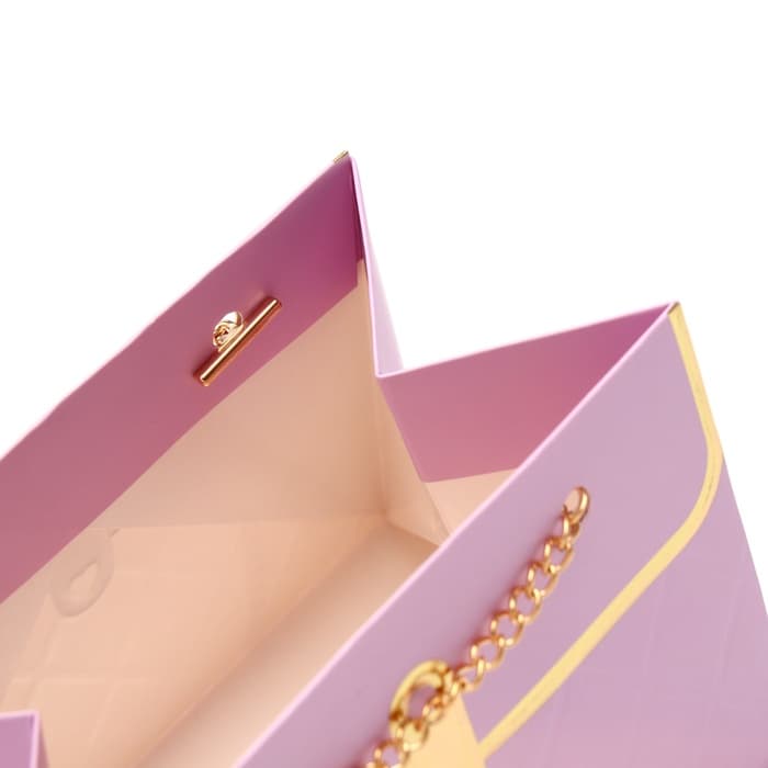 Пакет переноска для цветов, ручка цепь, «Сиреневый», с золотым тиснением, 15×10.5×10 см