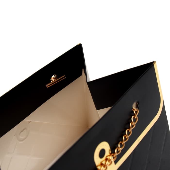 Пакет переноска для цветов, ручка цепь, «Чёрный», с золотым тиснением, 15×10.5×10 см