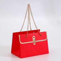 Пакет переноска для цветов, ручка цепь, «Красный», с золотым тиснением, 15×10.5×10 см