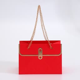 Пакет переноска для цветов, ручка цепь, «Красный», с золотым тиснением, 15×10.5×10 см