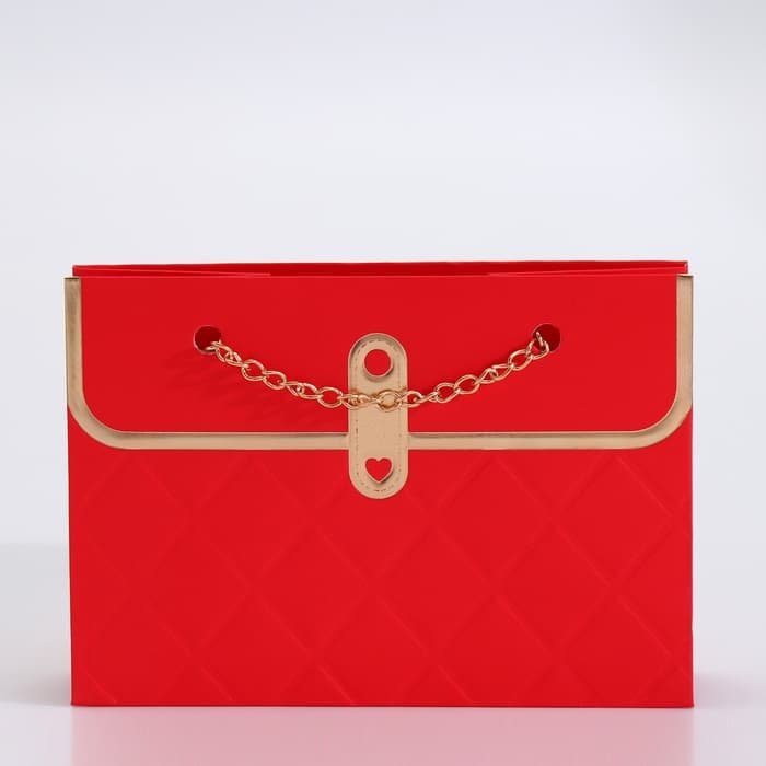 Пакет переноска для цветов, ручка цепь, «Красный», с золотым тиснением, 15×10.5×10 см