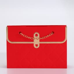 Пакет переноска для цветов, ручка цепь, «Красный», с золотым тиснением, 15×10.5×10 см